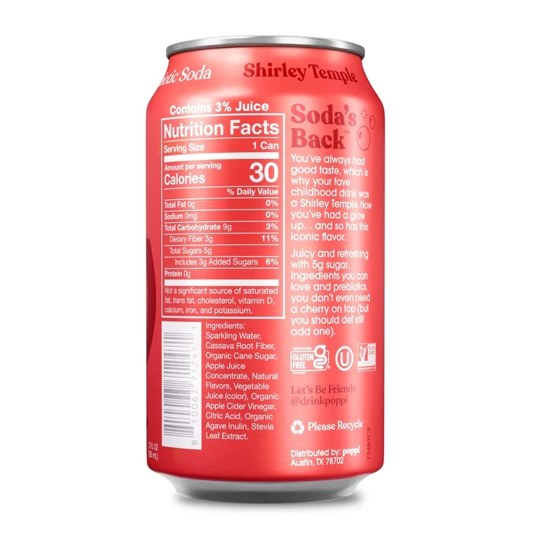 poppi Shirley Temple Prebiotic Soda, 12 fl oz, 1 Pack Can | Walmart (US)