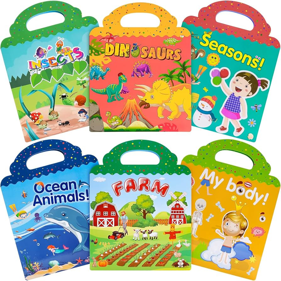 Reusable Sticker Book for Kids 2-4: 6 Set Preschool Learning Activities Quiet Busy Book for Toddl... | Amazon (US)