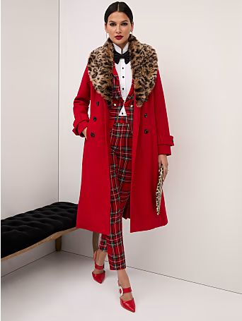 Faux-Fur Leopard-Print Trim Coat - New York & Company | New York & Company