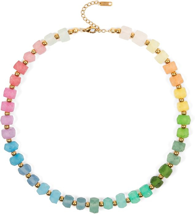 Chunky Frosted Sea Glass Beaded Necklace for Women - Handmade Recycled Glass, 18K Gold Plated or ... | Amazon (US)