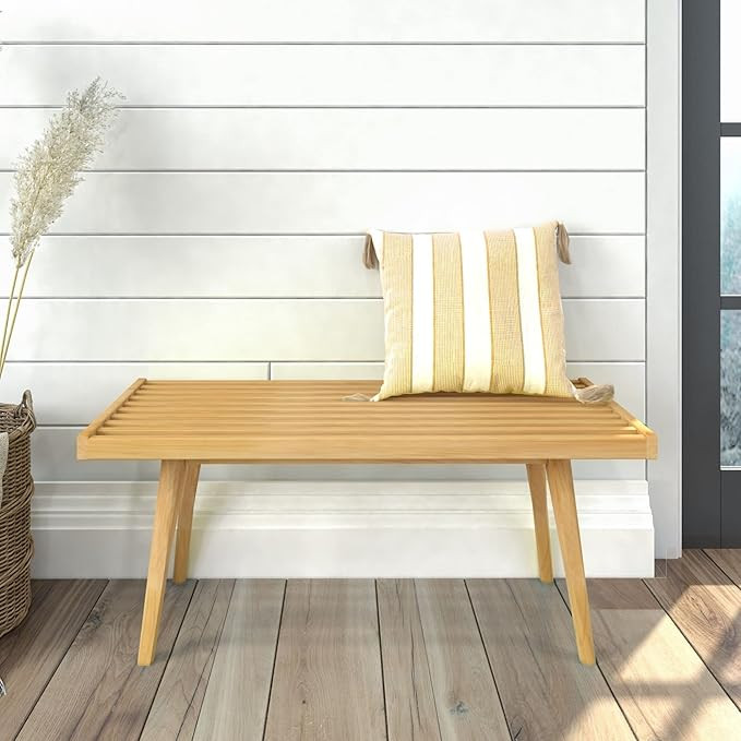 Plank+Beam Mid-Century Single Wood Entryway Bench, Natural | Amazon (US)