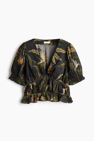 H & M - Viscose-Blend Gathered Top - Black | H&M (US + CA)