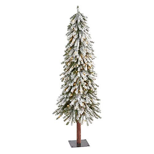 Nearly Natural 5ft. Flocked Grand Alpine Artificial Christmas Tree with 200 Clear Lights and 469 Bendable Branches on Natural Trunk | Amazon (US)