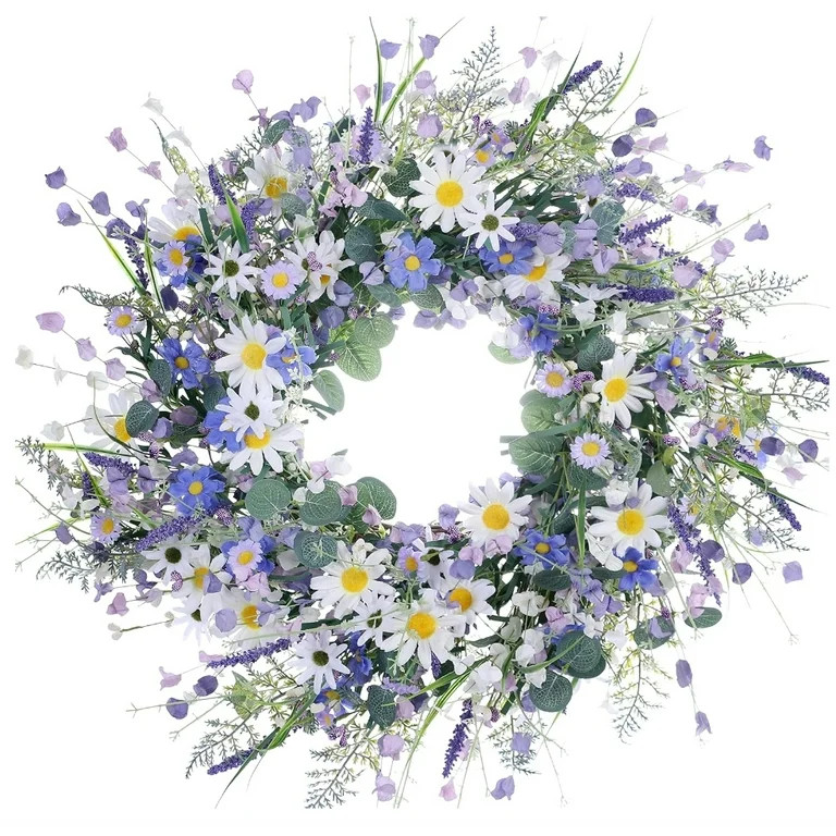 Laimis 22 Inch Spring and Summer Flower Wreaths for Front Door with Daisy Lavender Outdoor Decor ... | Walmart (US)