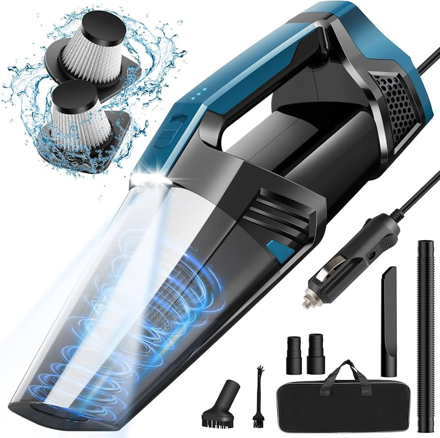 Car Vacuum - Portable Vacuum Cleaner with 16.4ft Cord, Bag, LED Light & Attachments - DC 12V High... | Amazon (US)