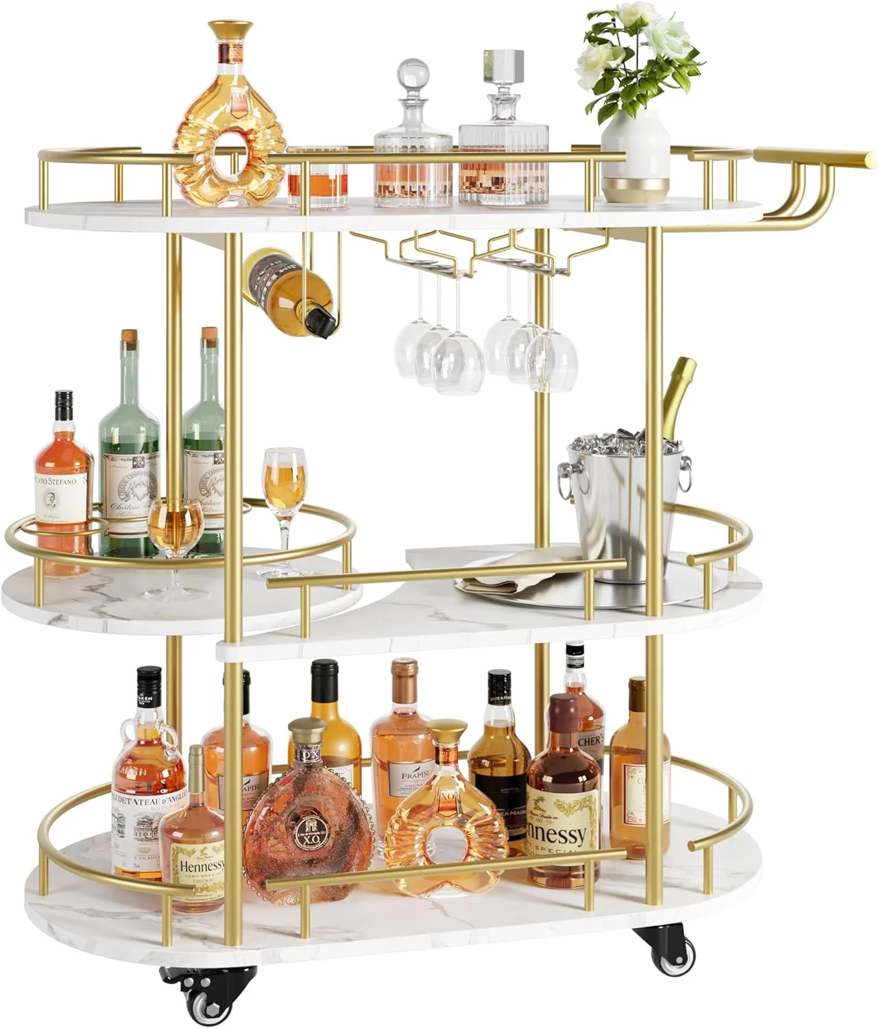 EastVita Gold Bar Cart,3 Tier Rotated Bar Cart with Wine Rack & Glass Holder,Bar Serving Cart wit... | Walmart (US)