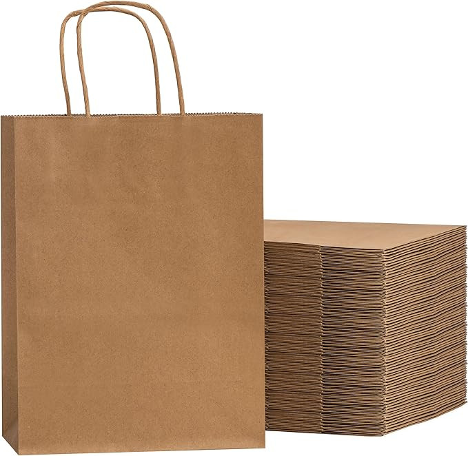 RACETOP 50Pcs 8x4.5x10.8 Inch Brown Gift Bags with Handles, Paper Gift Bags Bulk, Kraft Paper Bag... | Amazon (US)