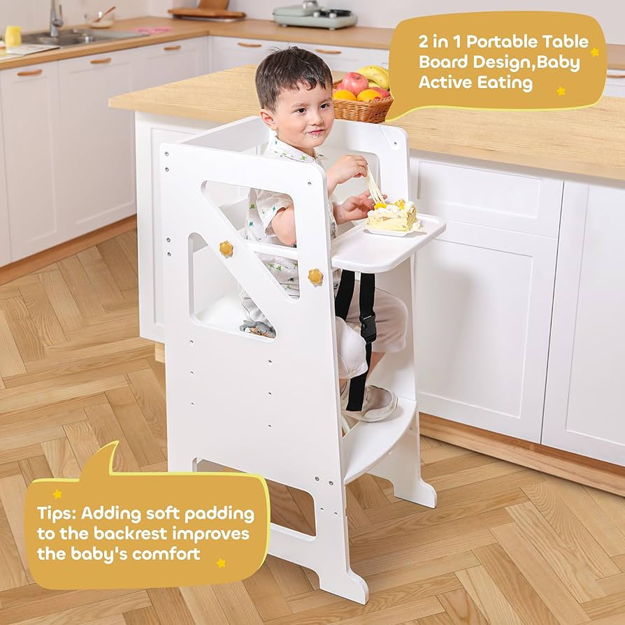 Toddler Kitchen Step Stool, REONEY 2 in 1 Kids Standing Tower, Kitchen Step Stool Helper with Rem... | Amazon (US)