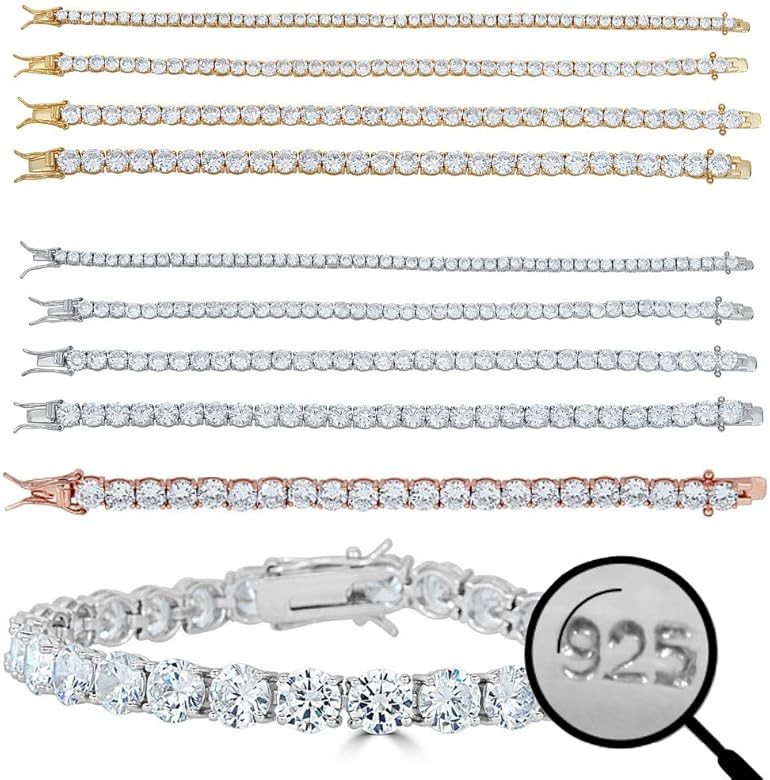 HarlemBling Real Solid 925 Sterling Silver Mens Or Womens Tennis Bracelet - 14k Yellow & Rose Gol... | Amazon (US)