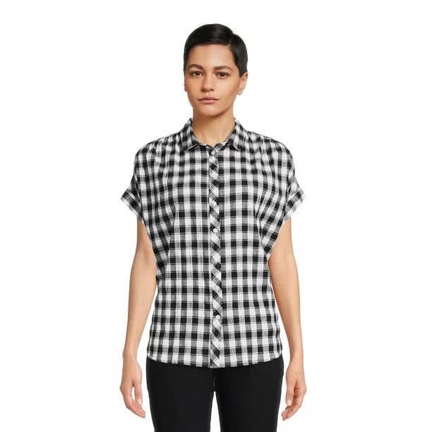Time and Tru Women's Roll Cuff Button-Down Shirt | Walmart (US)
