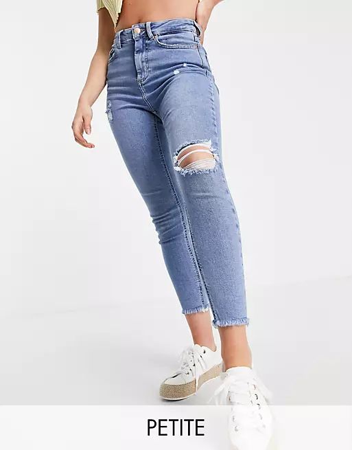 New Look Petite highrise ripped skinny jean in authentic wash blue | ASOS (Global)