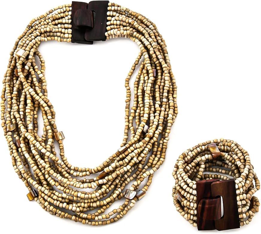 Shop LC Handmade Seed Bead Boho Jewelry Set for Women Stretchable Beaded Bracelet Statement Neckl... | Amazon (US)