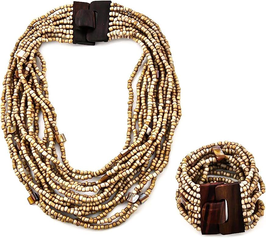 Shop LC Handmade Seed Bead Boho Jewelry Set for Women Stretchable Beaded Bracelet Statement Neckl... | Amazon (US)