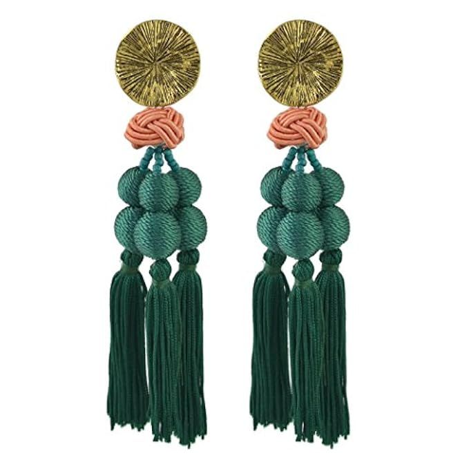 Idealway Bohemian Statement Earring Gold Metal Beads Thread Ball Drop Earrings for Women | Amazon (US)