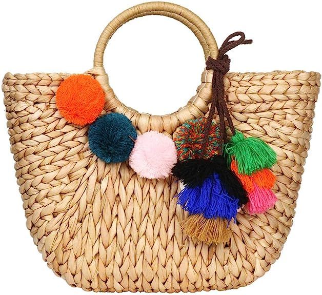 Summer Rattan Bag for Women Straw Hand-woven Top-handle Handbag Beach Sea Straw Rattan Tote Clutc... | Amazon (US)