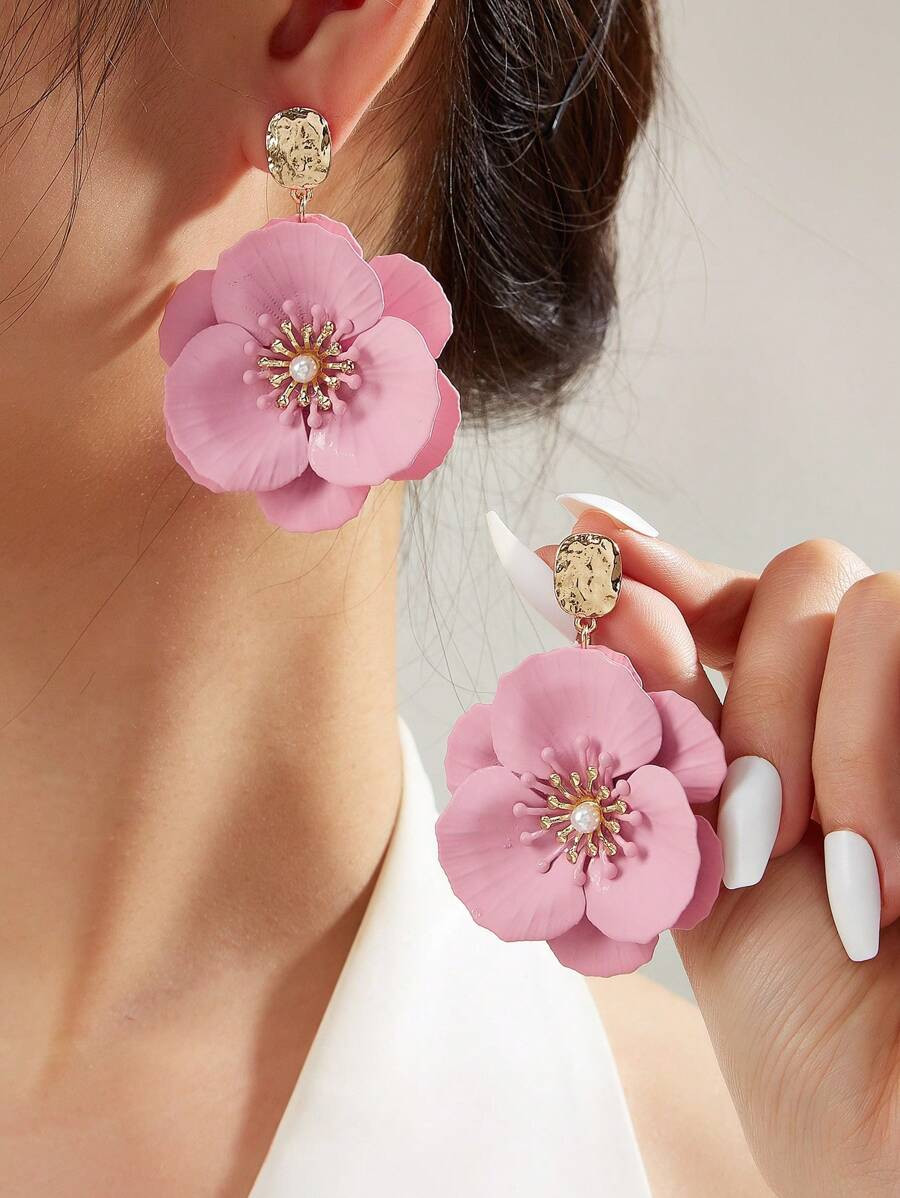 1pair European & American Style Fashionable Sweet Multilayer Flower Drop Earrings Valentines | SHEIN