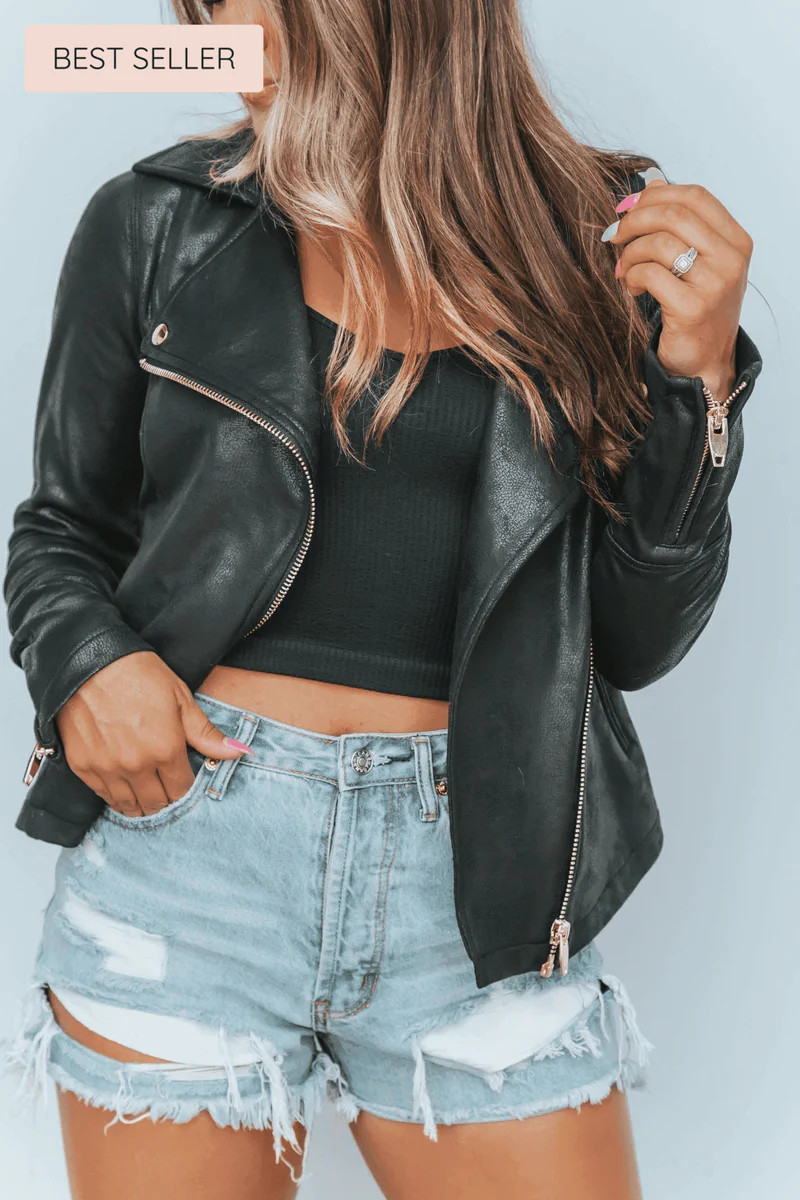 Always Iconic Black Faux Leather Moto Jacket | Apricot Lane Boutique