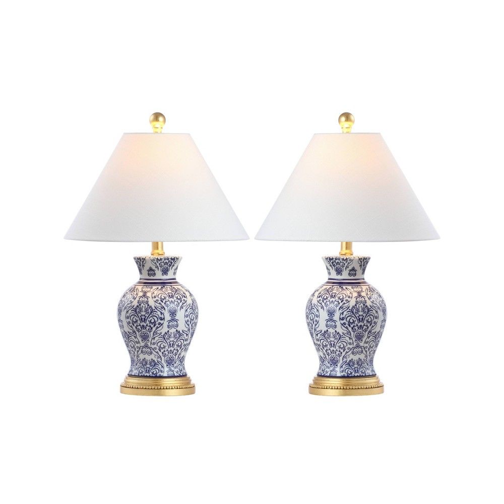 21"" (Set of 2) Ceramic/Iron Classic Modern Table Lamps (Includes LED Light Bulb) Blue - JONATHAN Y | Target