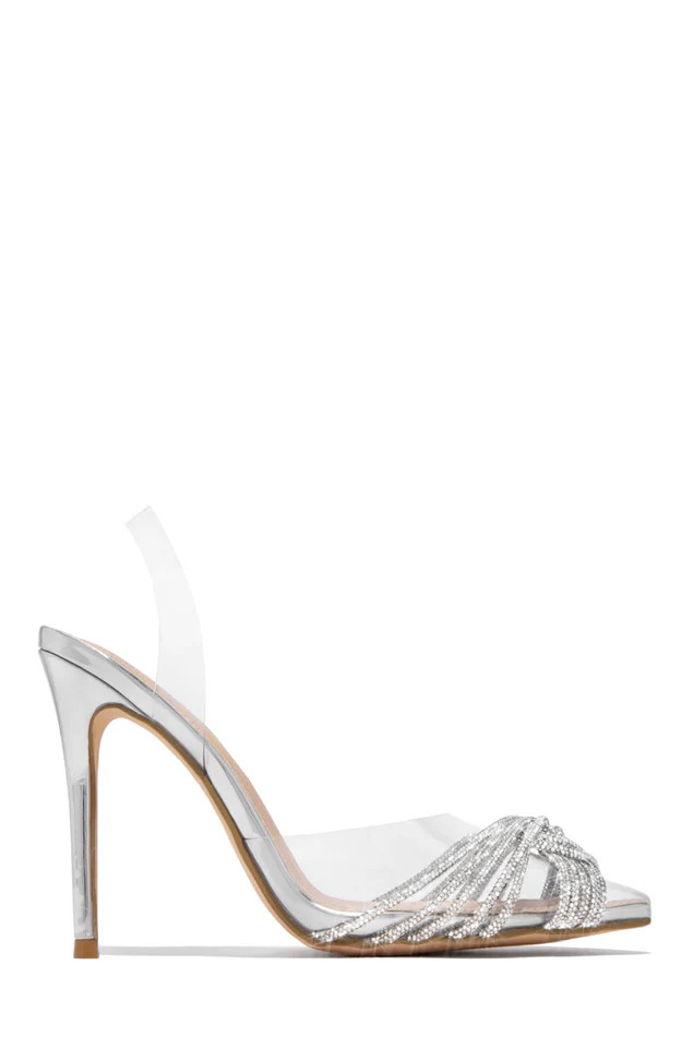 Miss Lola | Silver Embellished Pointed Toe Pumps | MISS LOLA