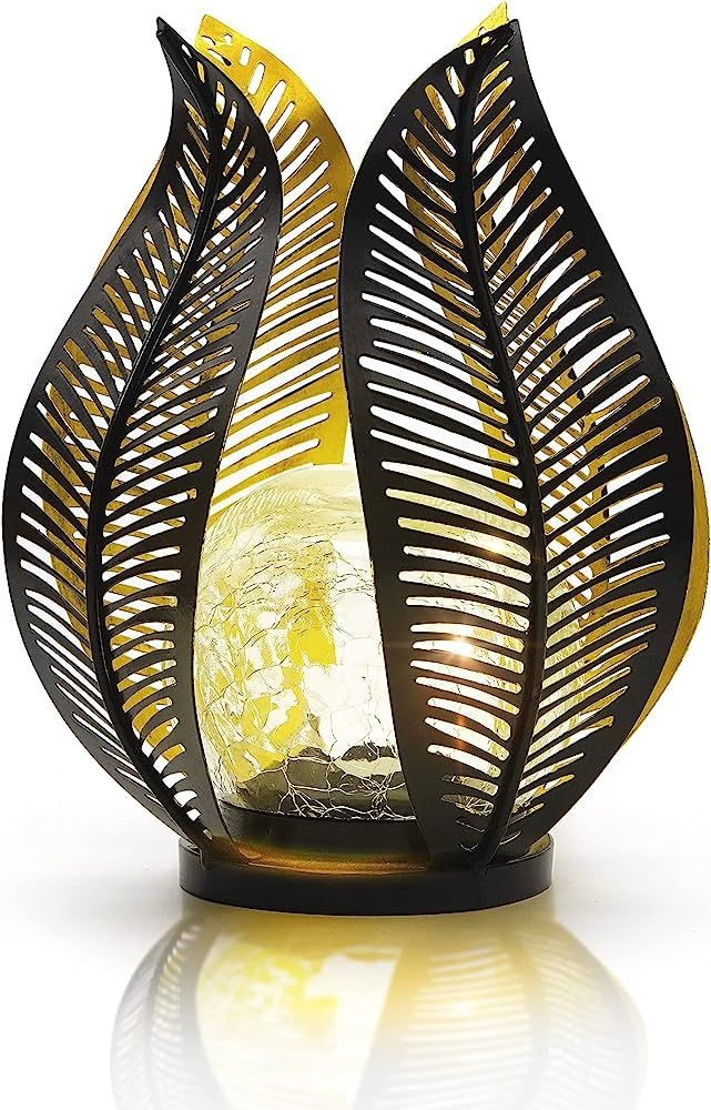 QZGE Solar Lights Outdoor Decorative Garden Decor,Cracked Globe Glass,Waterproof Metal Palm Leaf ... | Amazon (US)
