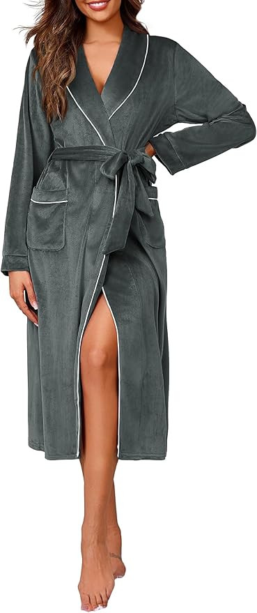 Ekouaer Women's Robe Long Velvet Long Length Bathrobe Soft Warm Sleepwear Shawl Collar Casual Lad... | Amazon (US)
