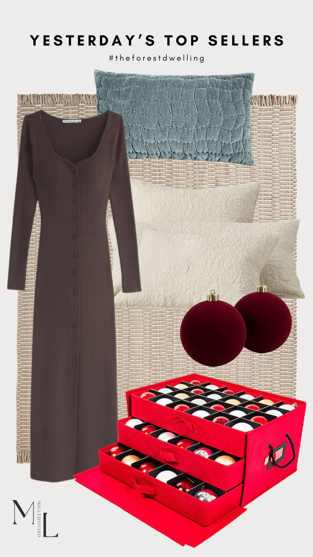 Sharing yesterday's top sellers. I wore this sweater dress in burgundy for our family photos. So cute! The burgundy is no longer available but there are some good neutrals to choose from. Ornament storage is a must have! The Cozy Cloud bedding is so good, I had to get it in two different colors. I have sets in the Steel Blue and Ruby. 

 #LTKSeasonal #LTKHome
