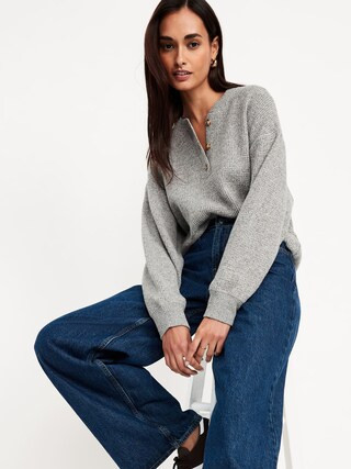 Oversized Cozy Waffle Henley Top | Old Navy (US)