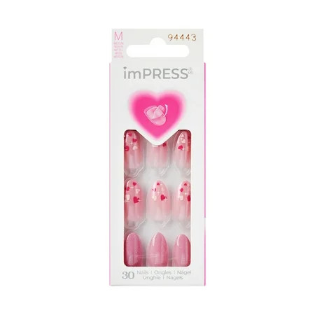 KISS imPRESS Design Valentine s Day Press on Nails Much Love Pink Medium Almond 30 Count | Walmart (US)