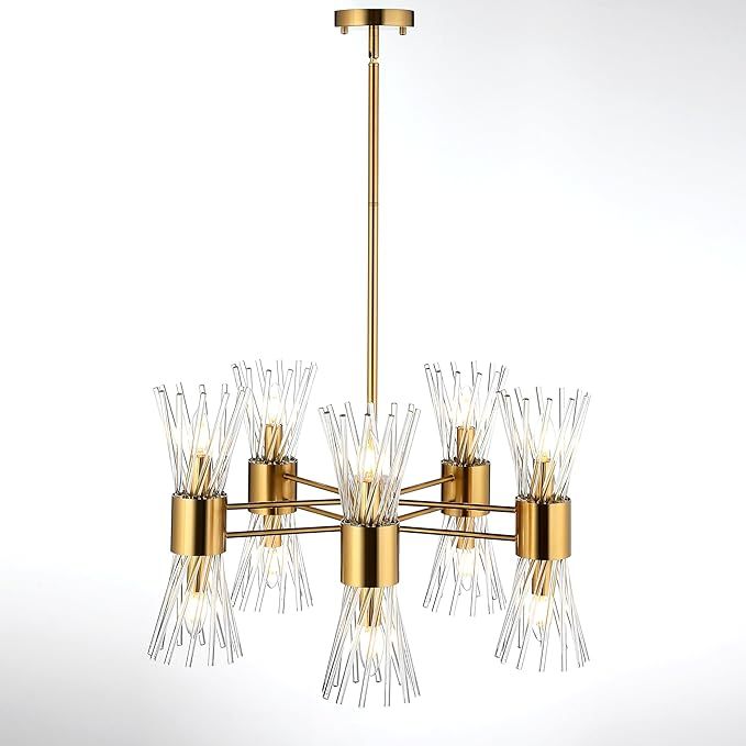 InterMaka Modern Crystal Chandeliers 26" Gold Brushed Brass Ceiling Pendant Light Fixture,10 Ligh... | Amazon (US)