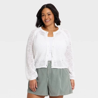 Women's Long Sleeve Openwork Cardigan - Universal Thread™ White M | Target
