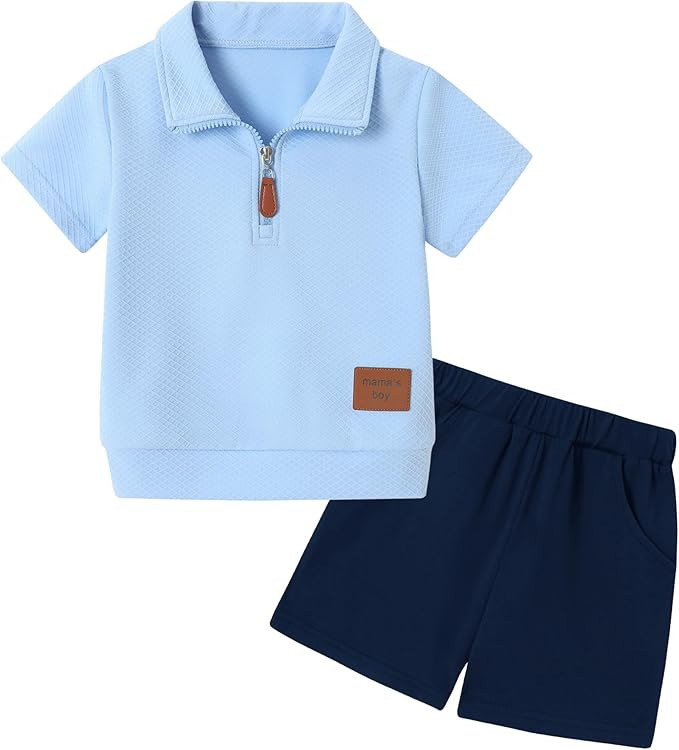 Toddler Baby Boy Clothes Summer Outfits Short Sleeve Solid Elastic Sweatshirt and Shorts 2 Piece ... | Amazon (US)