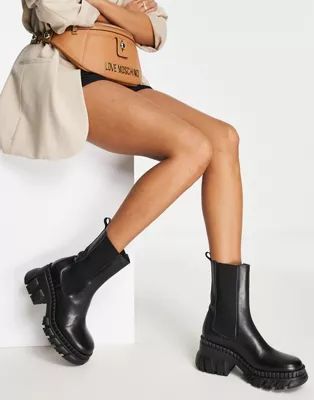 ASOS DESIGN Raindrop premium leather chunky chelsea boots in black | ASOS (Global)