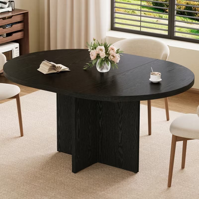 Space-Saving Extendable Round Dining Table – Modern Wood Grain, Removable Leaf, Cross Wood Base – Ideal for Dining or Living Room | Target