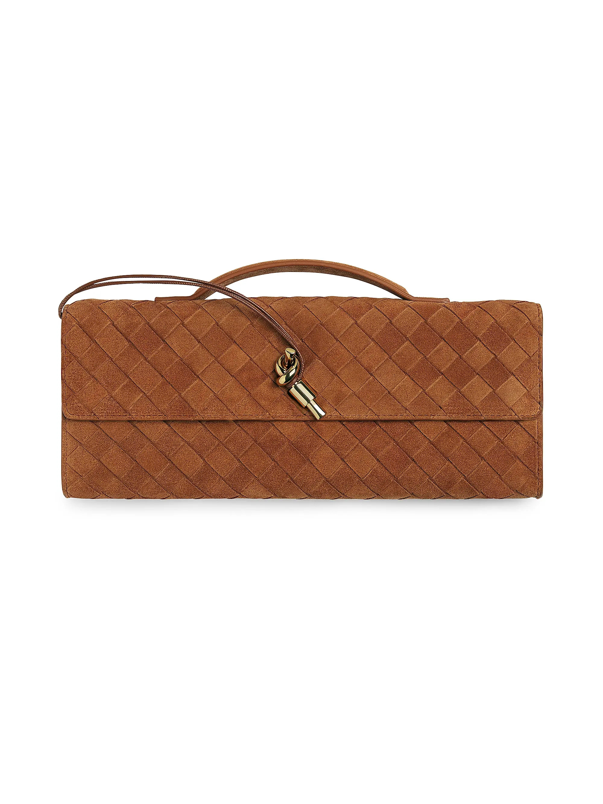 Bottega Veneta Andiamo Intrecciato Suede Top-Handle Clutch | Saks Fifth Avenue | Saks Fifth Avenue