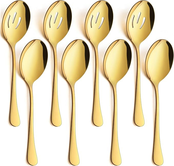 LIANYU 8 Pack Gold Serving Spoons, Gold Slotted Serving Spoons, 8 3/4 Inch Stainless Steel Servin... | Amazon (US)