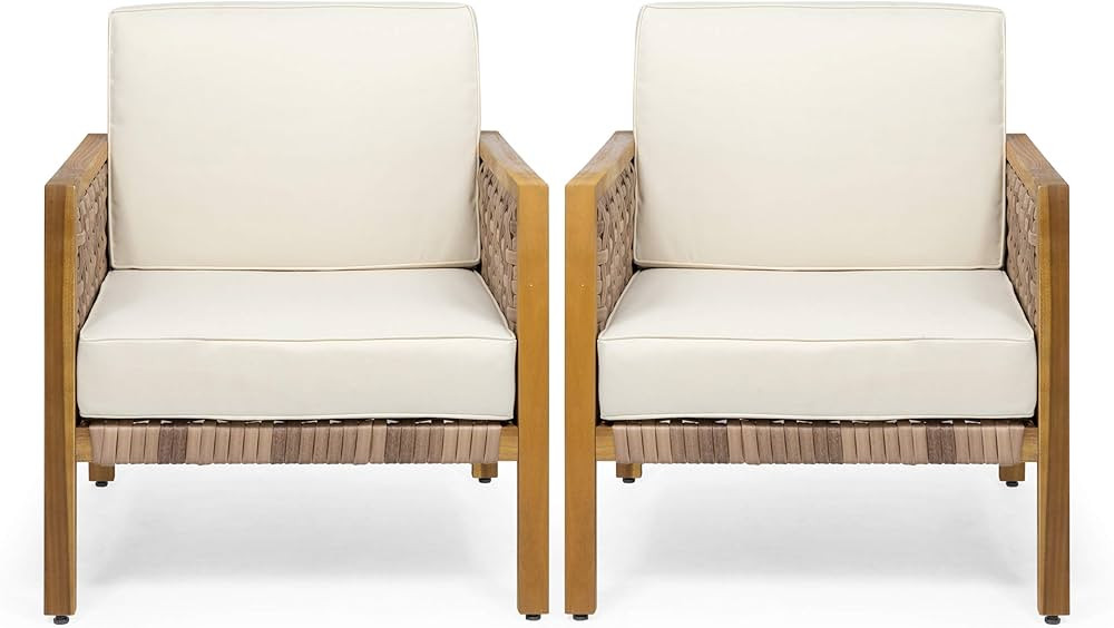 Amazon.com : Christopher Knight Home Corrine Outdoor Acacia Wood Club Chair with Wicker Accents (... | Amazon (US)