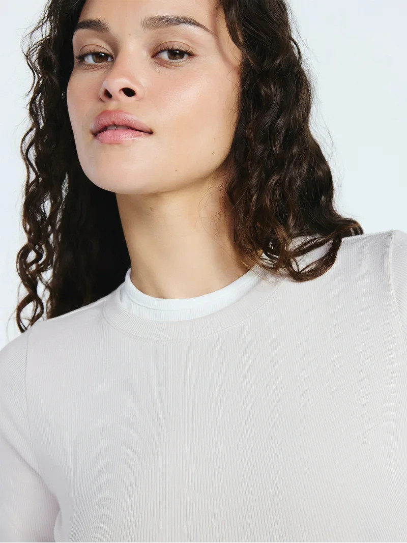 Scoop Women’s Double Layer Rib Tee with Long Sleeves, Sizes XS-XXL | Walmart (US)