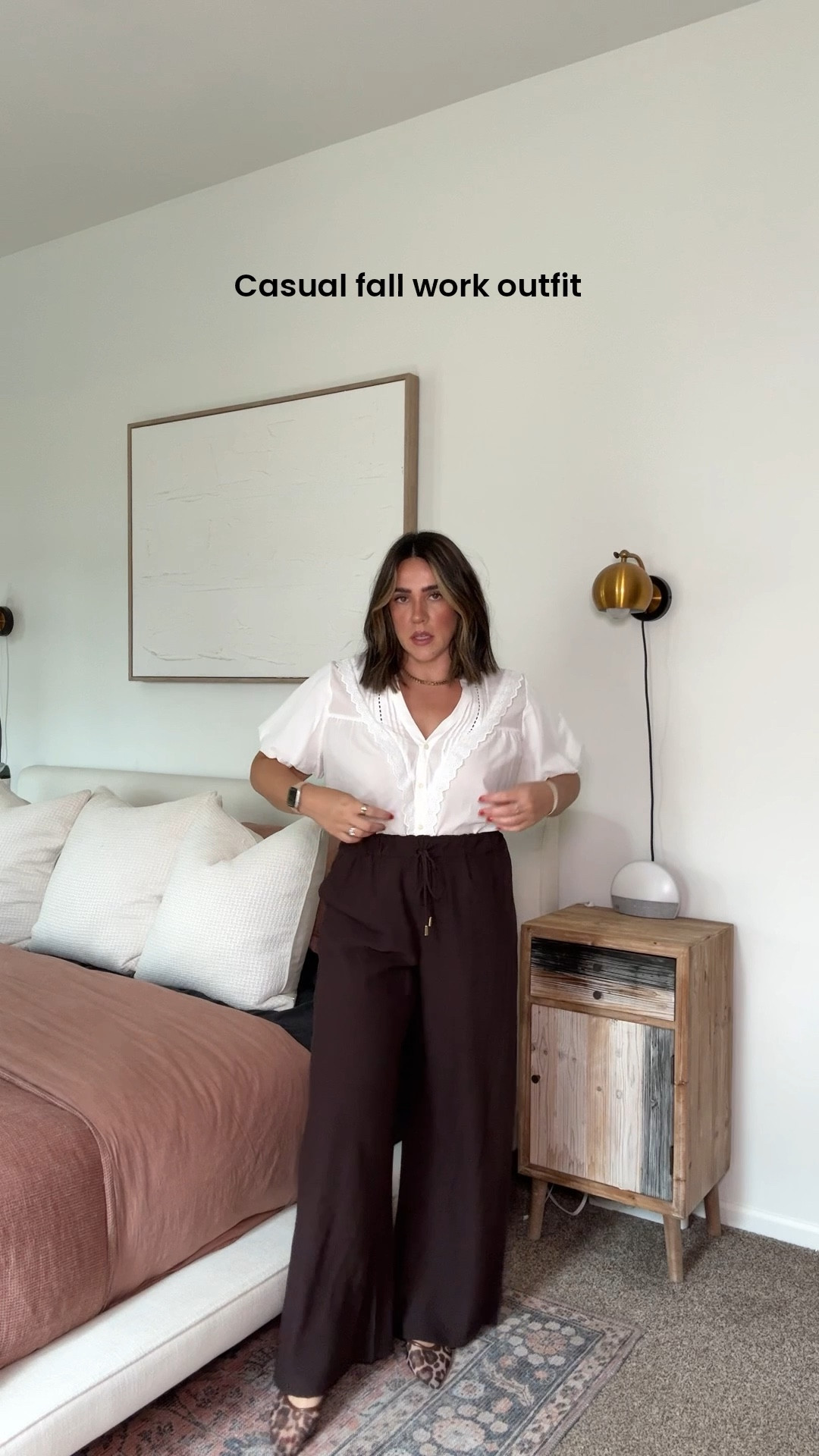 Top size L, pants size L (run a tad long in 5’5). Tan pants size L, very stretchy! Casual fall workwear. 

#LTKMidsize #LTKWorkwear #LTKStyleTip