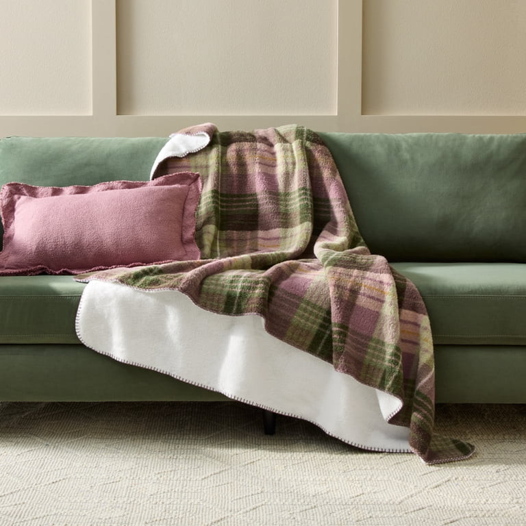 Better Homes & Gardens Plaid Reversible Faux Wool to Faux Fur Oversized Couch Throw Blanket, Viol... | Walmart (US)