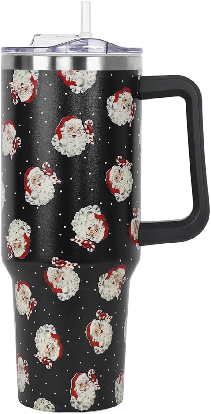 Christmas Santa Black Polka Dots Tumbler with Handle and Straw Lid 40 oz,Cute Christmas Gifts for... | Amazon (US)