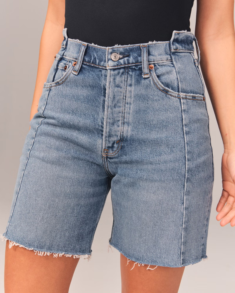 Women's Curve Love High Rise 7 Inch Dad Shorts | Women's | Abercrombie.com | Abercrombie & Fitch (US)