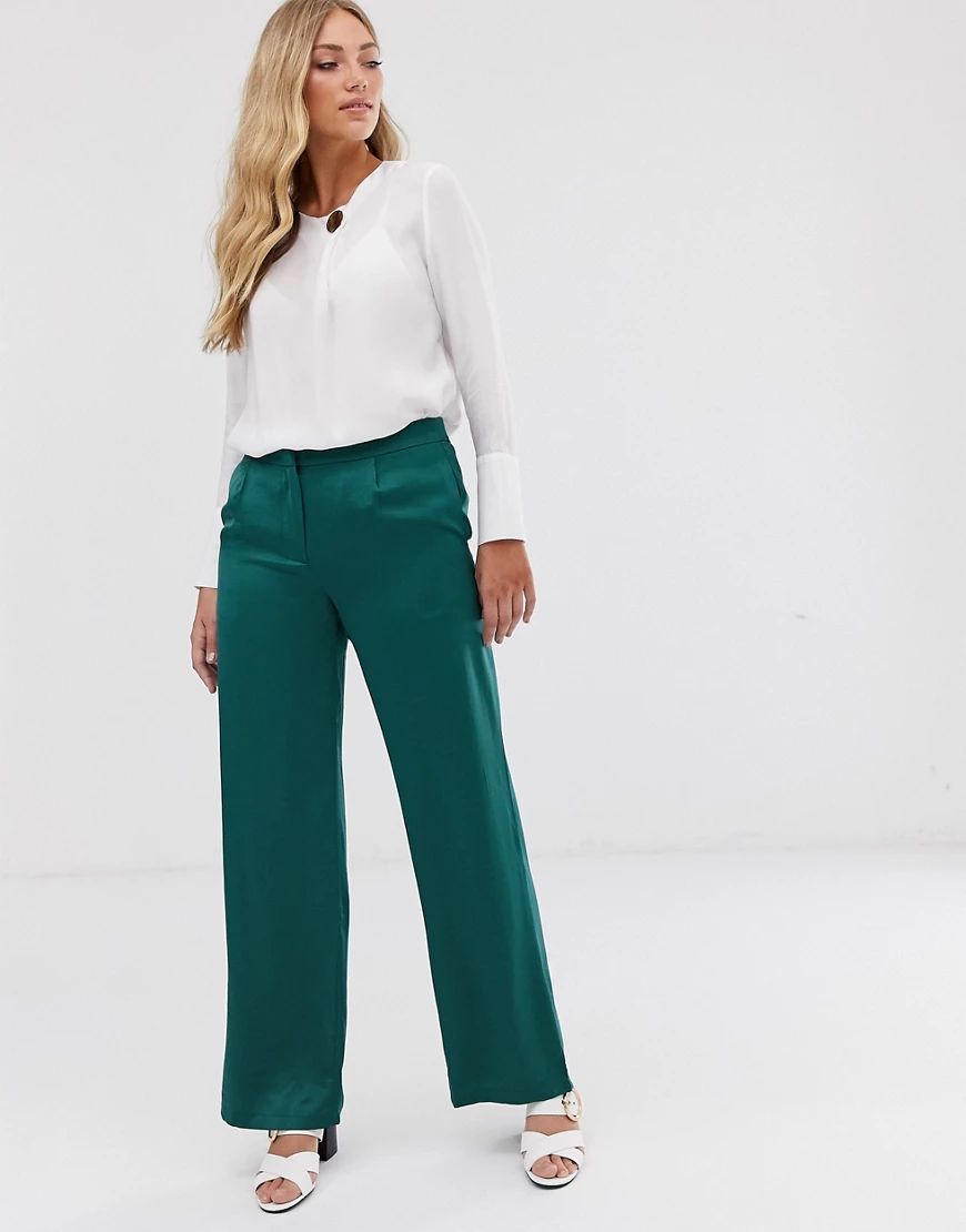 Vila satin wide leg suit trousers-Green | ASOS (Global)