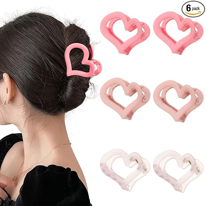 Ufgin 6 Pcs Heart Nonslip Hair Jaw Clips - Cute Hair Styling Accessories for Women's Thin or Thic... | Amazon (US)