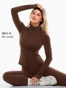 GLOWMODE FeatherFit™ Slim-It Streamline Performance Secure Pockets Zip Up Long Sleeve Jacket Lo... | SHEIN