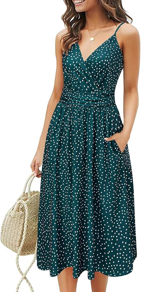 GOOTUCH Women's V Neck Dresses Adjustable Spaghetti Strap Floral Casual Beach Party Swing Dress w... | Amazon (US)