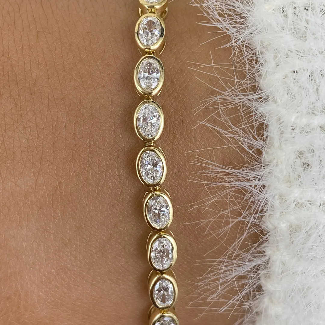 14K Yellow Gold Bracelet, Oval Cut Diamond Tennis Bracelet, 4ct E/VVS2 Lab Created Diamond, Eco F... | Etsy (US)