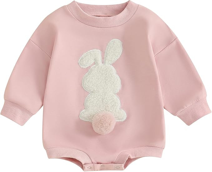 Easter Newborn Baby Girl Clothes Fuzzy Bunny Embroidery Romper Sweatshirt Bubble Jumpsuit Toddler... | Amazon (US)