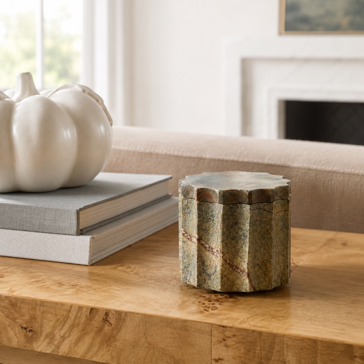 I’m always drawn to pieces that add a little texture and character, and this stone box does exactly that. The natural veining and sculptural shape make it feel collected and unique, while still blending seamlessly into a neutral, layered space.

#LTKHome