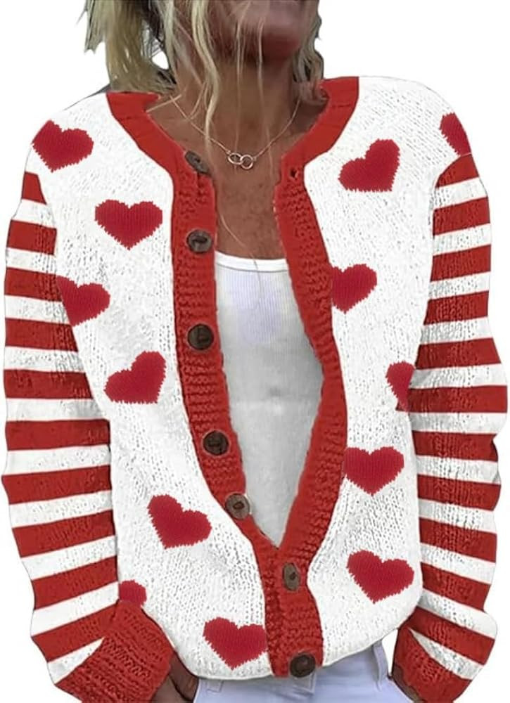 Women's Funny Fall Winter Animal Floral Christmas Tree Long Sleeve Button Knit Cardigan Sweater | Amazon (US)