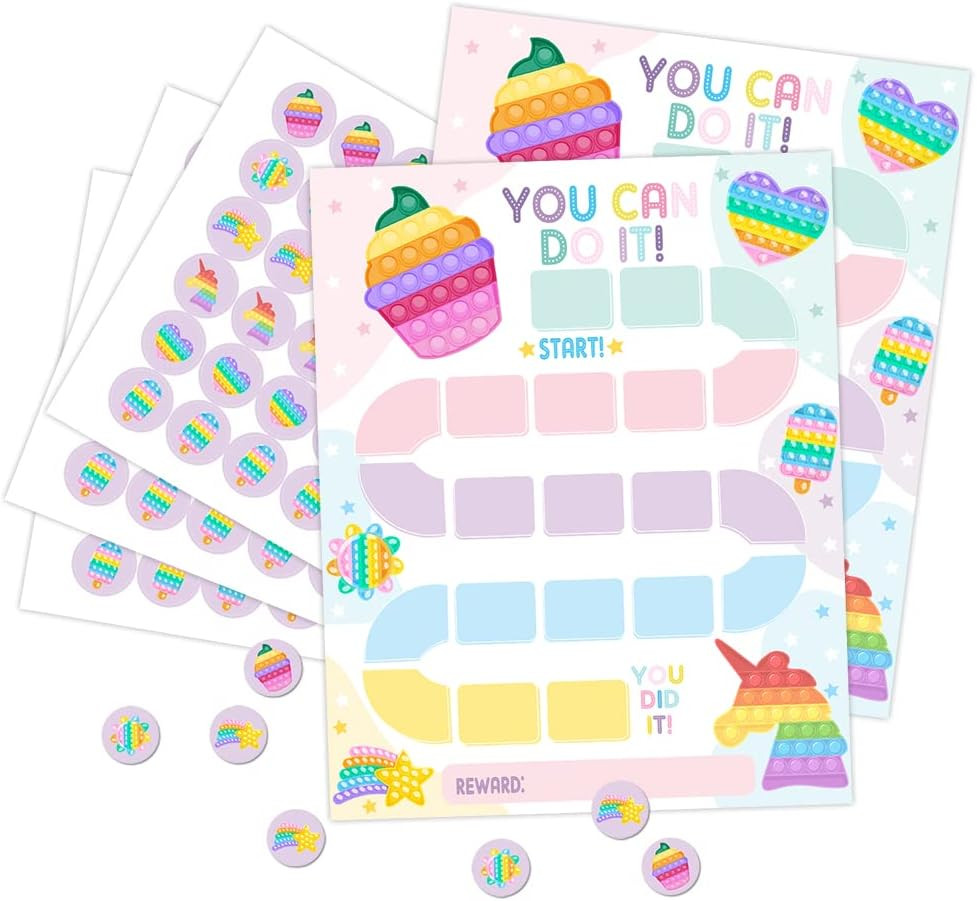 Rainbow Pop It Reward Chart with Matching Round Themed Sticker, Task Reward Behavior Chart, Incen... | Amazon (US)